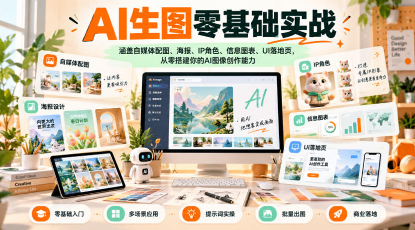 AI生图零基础实战,涵盖自媒体配图、海报、IP角色、信息图表、UI落地页,从零搭建你的AI图像创作能力-离锋创库