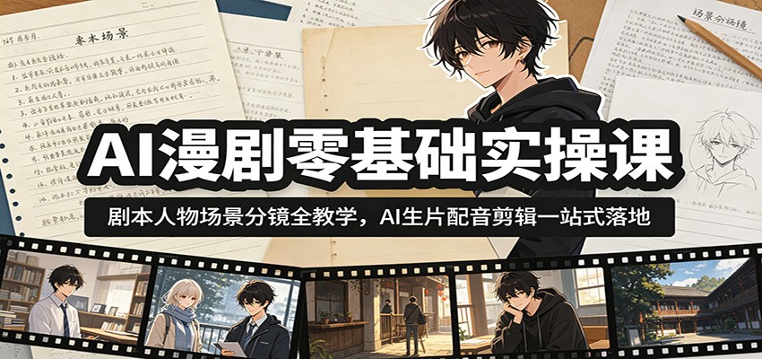 AI漫剧零基础实操课：剧本人物场景分镜全教学，AI生片配音剪辑一站式落地-离锋创库