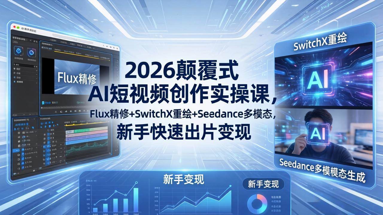 【精】2026颠覆式 AI短视频创作课-5月更新，Flux精修+SwitchX重绘+Seedance多模态，新手快速出片变现-离锋创库