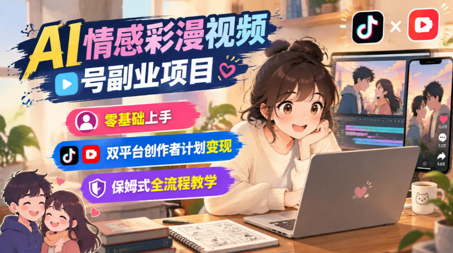 AI情感彩漫视频号副业项目，零基础上手，双平台创作者计划变现，保姆式全流程教学-离锋创库