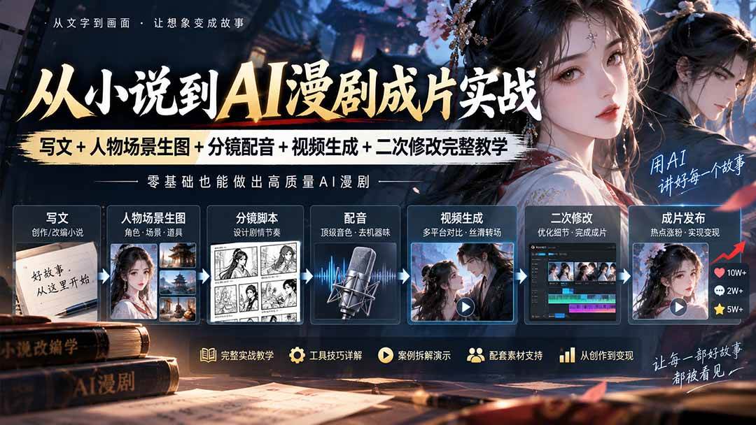（20577期）从小说到AI漫剧成片实战：写文+人物场景生图+分镜配音+视频生成+二次修改完整教学-离锋创库