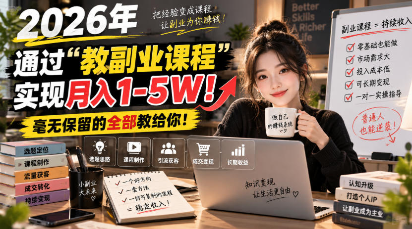 2026年通过“教副业课程”实现月入1-5W！毫无保留的全部教给你！【揭秘】-离锋创库