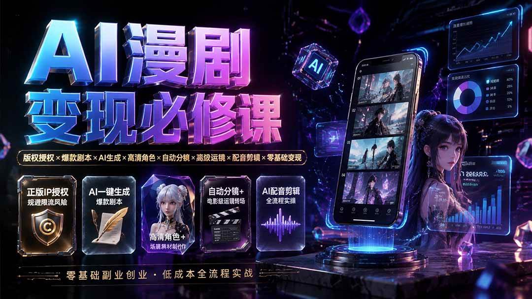 (19664期)AI漫剧变现必修课:版权授权×爆款剧本×AI生成×高清角色×自动分镜×高级运镜×配音剪辑×零基础变现 (19664期)AI漫剧变现必修课:版权授权×爆款剧本×AI生成×高清角色×自动分镜×高级运镜×配音剪辑×零基础变现