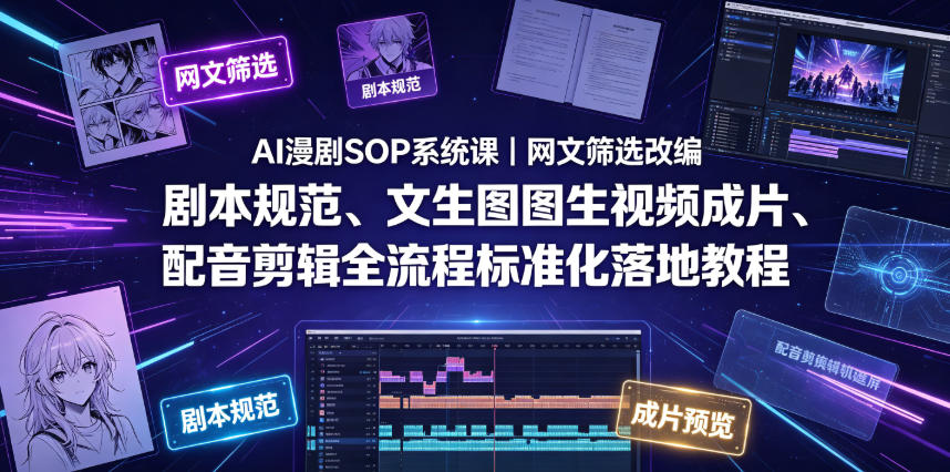 AI漫剧SOP系统课｜网文筛选改编、剧本规范、文生图图生视频成片、配音剪辑全流程标准化落地教程（更新0810）-离锋创库