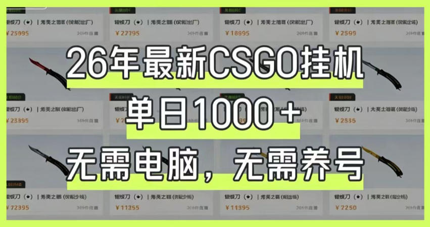 26年最新CSGO挂G系统，单日1000+，无需电脑，无需养号，0基础可上手【揭秘】-离锋创库