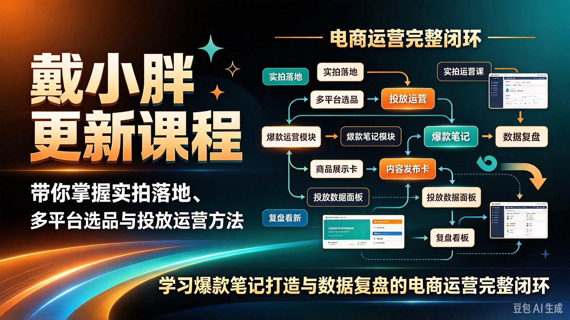 【精】戴小胖更新课程，带你掌握实拍落地、多平台选品与投放运营方法，学习爆款笔记打造与数据复盘的电商运营完整闭环-离锋创库