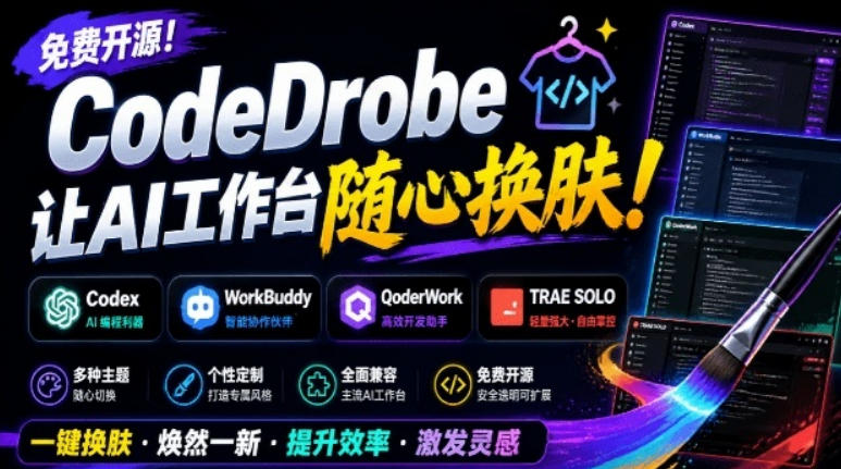 免费开源的CodeDrobe，让AI工作台随心换肤，支持Codex、WorkBuddy等，免费且本地运行！-离锋创库