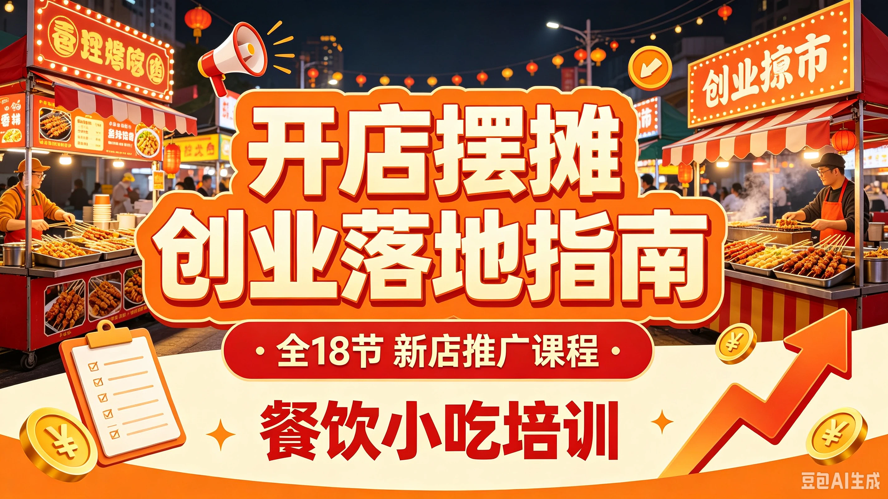 【精】开店摆摊创业落地指南 全18节 新店推广课程 餐饮小吃培训-离锋创库