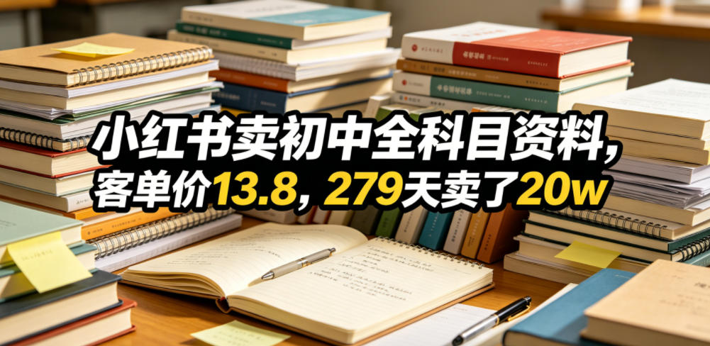 小红书卖初中全科目资料，客单价13.8，279天卖了20w-离锋创库