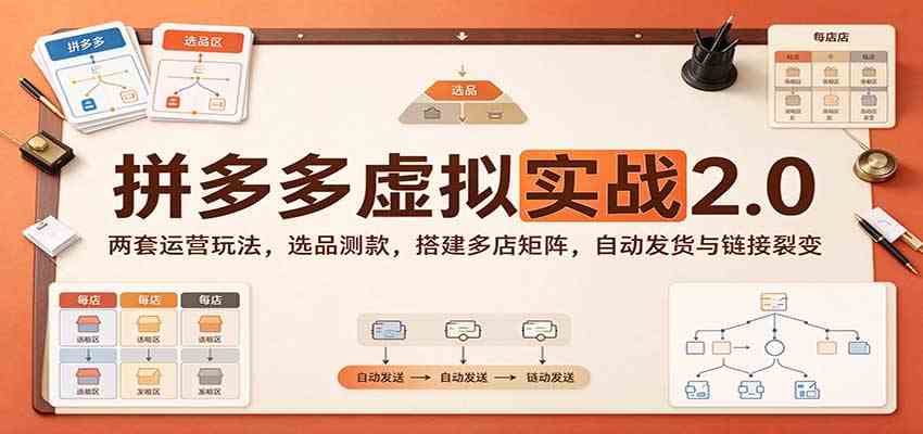 拼多多虚拟实战2.0:两套运营玩法,选品测款,搭建多店矩阵,自动发货与链接裂变-离锋创库