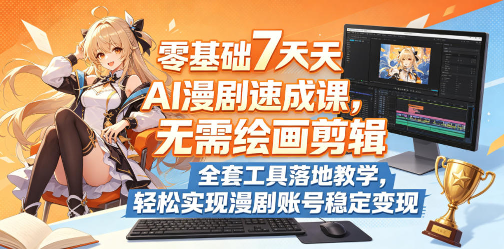 零基础7天AI漫剧速成课，无需绘画剪辑，全套工具落地教学，轻松实现漫剧账号稳定变现-离锋创库