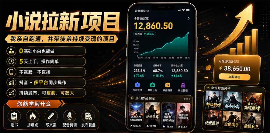 （19379期）抖音及多平台小说拉新项目：我亲自跑通并持续带徒弟实操｜0基础小白5天上手快速变现-离锋创库