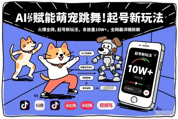 AI赋能萌宠跳舞，火爆全网，起号新玩法，条条播放量10W+，全网最详细拆解-离锋创库