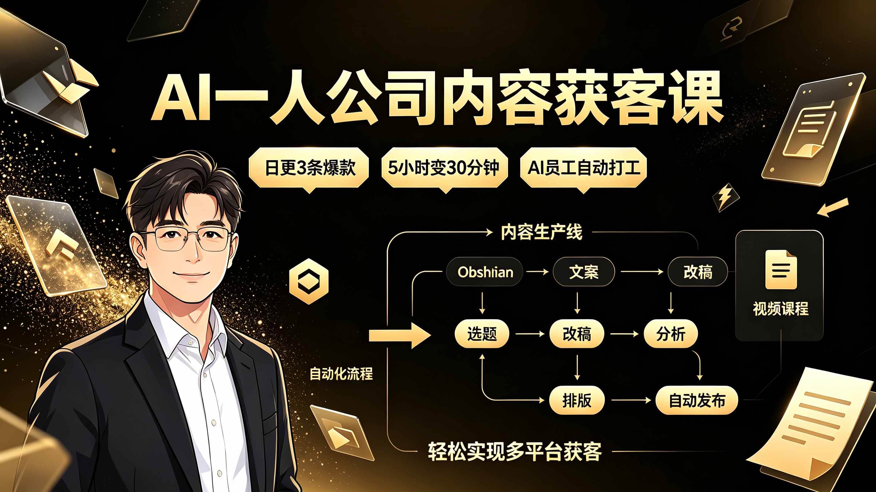 （19387期）AI一人公司内容获客课：日更3条爆款×5小时变30分钟×AI员工自动打工，轻松实现多平台获客-离锋创库