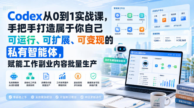 【精】Codex从0到1实战课,手把手打造属于你自己可运行、可扩展、可变现的私有智能体,赋能工作副业内容批量生产-离锋创库