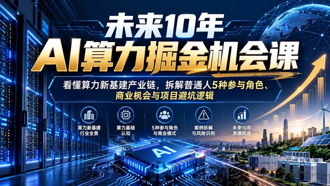 (20825期)未来10年AI算力掘金机会课:看懂算力新基建产业链,拆解普通人5种参与角色、商业机会与项目避坑逻辑-离锋创库