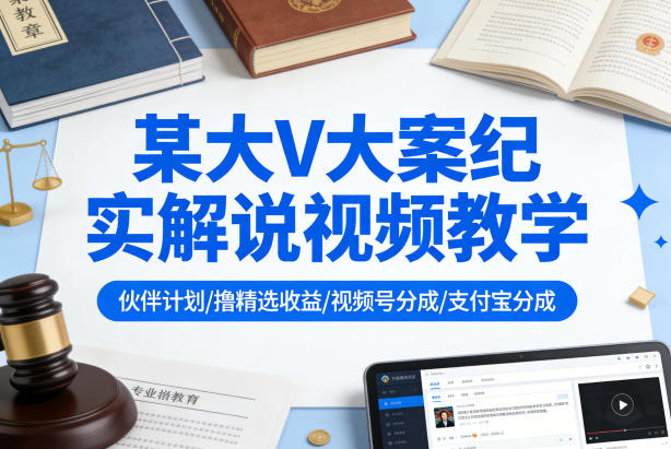 某大V大案纪实解说视频教学，可做伙伴计划、撸精选收益，视频号和支付宝分成计划均可-离锋创库