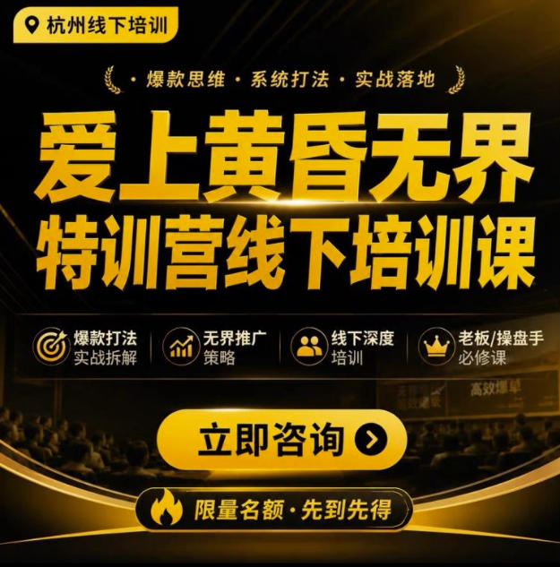爱上黄昏无界特训营AI推广实战7月27-30杭州线下课，AI落地淘宝最完整的课程，学天猫淘宝的老板必看-离锋创库