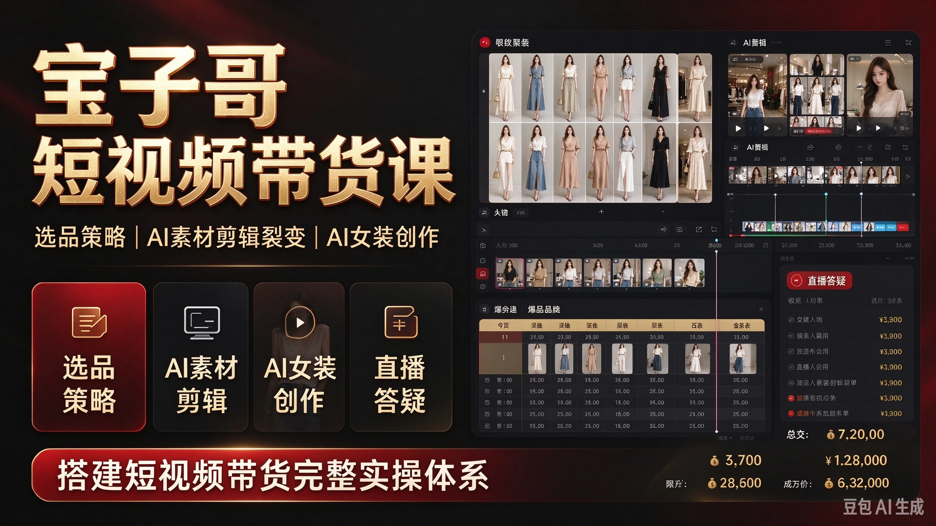 【精】宝子哥短视频带货，带你学习选品策略与AI素材剪辑裂变，掌握AI女装短视频创作，依托多节直播答疑搭建短视频带货完整实操体系-离锋创库