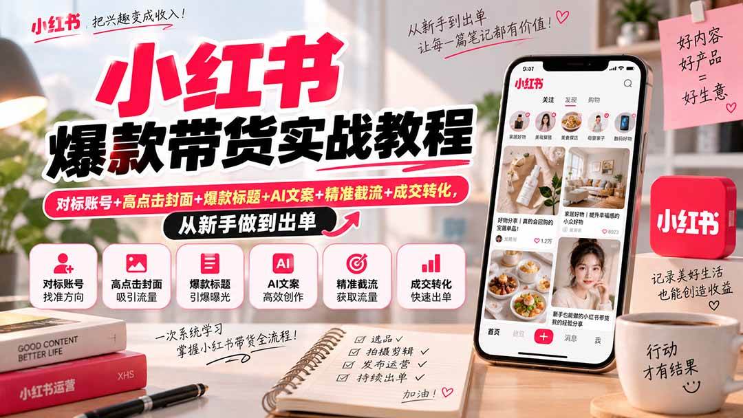（20473期）小红书爆款带货实战教程｜对标账号+高点击封面+爆款标题+AI文案+精准截流+成交转化，从新手做到出单-离锋创库
