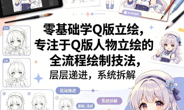 零基础学Q版立绘，专注于Q版人物立绘的全流程绘制技法，层层递进，系统拆解-离锋创库