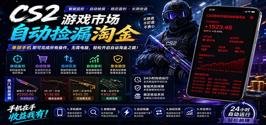 CSGO挂机捡漏项目通过利用游戏饰品交易机制，结合薄凉软件辅助捡漏，实现盈利-离锋创库