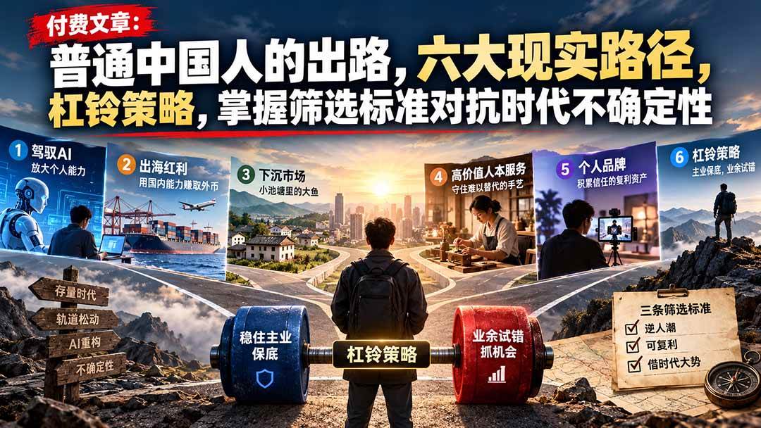 （21058期）付费文章：普通中国人的出路，六大现实路径，杠铃策略，掌握筛选标准对抗时代不确定性-离锋创库