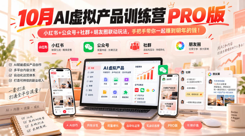 10月AI虚拟产品训练营PRO版，小红书+公众号+社群+朋友圈联动玩法，手把手带你一起赚到明年的钱！-离锋创库