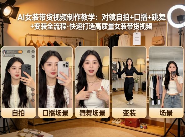 AI女装带货视频制作教学，对镜自拍、口播、跳舞、变装全流程，快速打造高质量女装带货视频-离锋创库