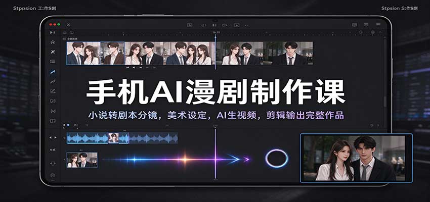 手机AI漫剧制作课:小说转剧本分镜,美术设定,AI生视频,剪辑输出完整作品-离锋创库