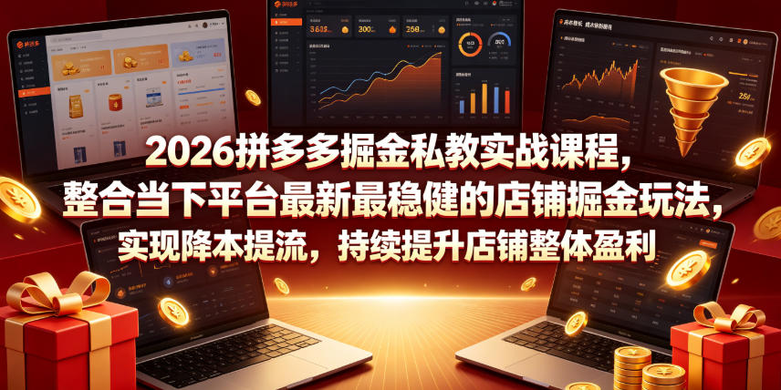 2026拼多多掘金私教实战课程，整合当下平台最新最稳健的店铺掘金玩法，实现降本提流，持续提升店铺整体盈利-离锋创库