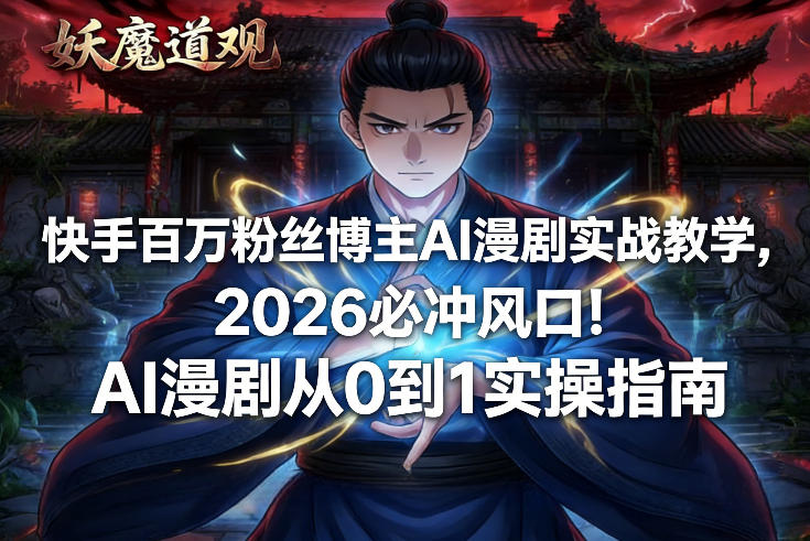 快手百万粉丝博主AI漫剧实战教学，2026必冲风口！AI漫剧从0到1实操指南-离锋创库