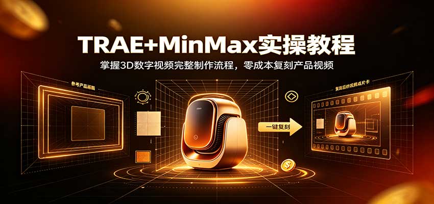 TRAE+MinMax实操教程：3D数字视频完整制作流程，零成本复刻产品视频-离锋创库