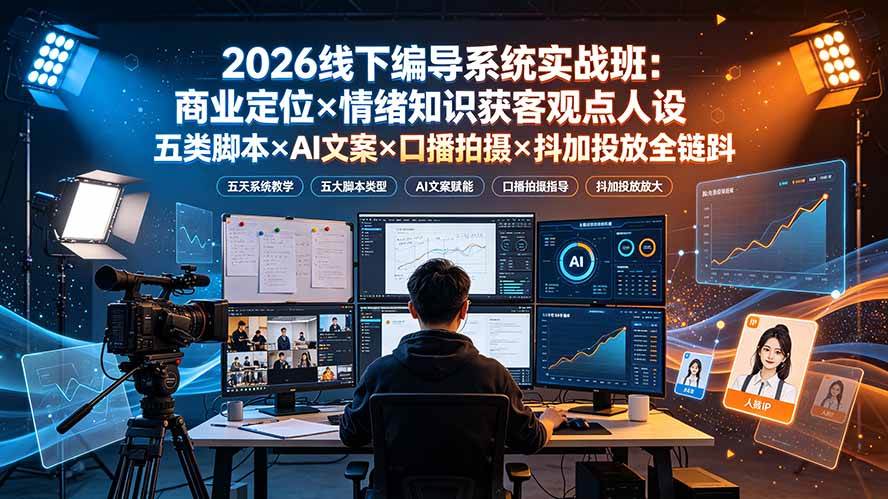 (19501期)2026线下编导系统实战班:商业定位×情绪知识获客观点人设五类脚本×AI文案×口播拍摄×抖加投放全链路-离锋创库