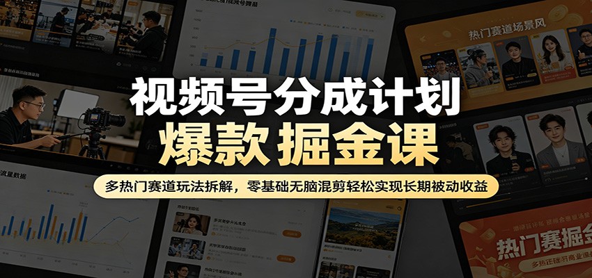 视频号分成计划爆款掘金课：多热门赛道玩法拆解，零基础无脑混剪轻松实现长期被动收益-离锋创库