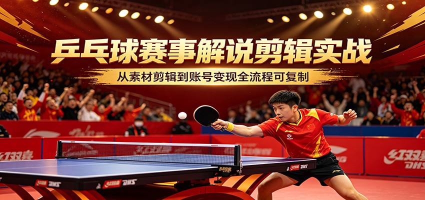 乒乓球赛事解说剪辑实战，从素材剪辑到账号变现全流程可复制-离锋创库