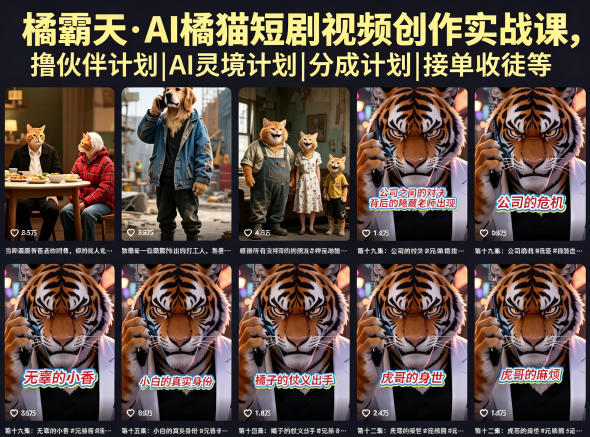 【精】橘霸天·AI橘猫短剧视频创作实战课,撸伙伴计划|AI灵境计划|分成计划|接单收徒等-离锋创库