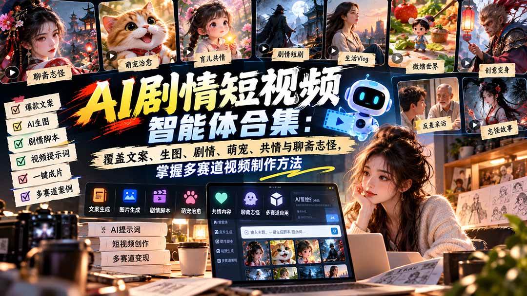(20644期)【无水印】AI剧情短视频智能体合集:覆盖文案、生图、剧情、萌宠、共情与聊斋志怪,掌握多赛道视频制作方法-离锋创库
