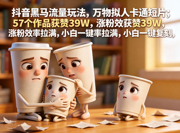 抖音黑马流量玩法,万物拟人卡通短片,57个作品获赞39W,涨粉效率拉满,小白一键复刻,保姆级拆解-离锋创库
