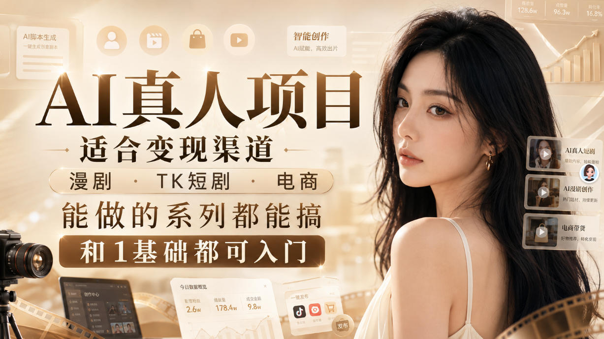 AI真人项目，适合变现渠道，漫剧，TK短剧，电商，能做的系列都能搞，0和1基础都可入门-离锋创库