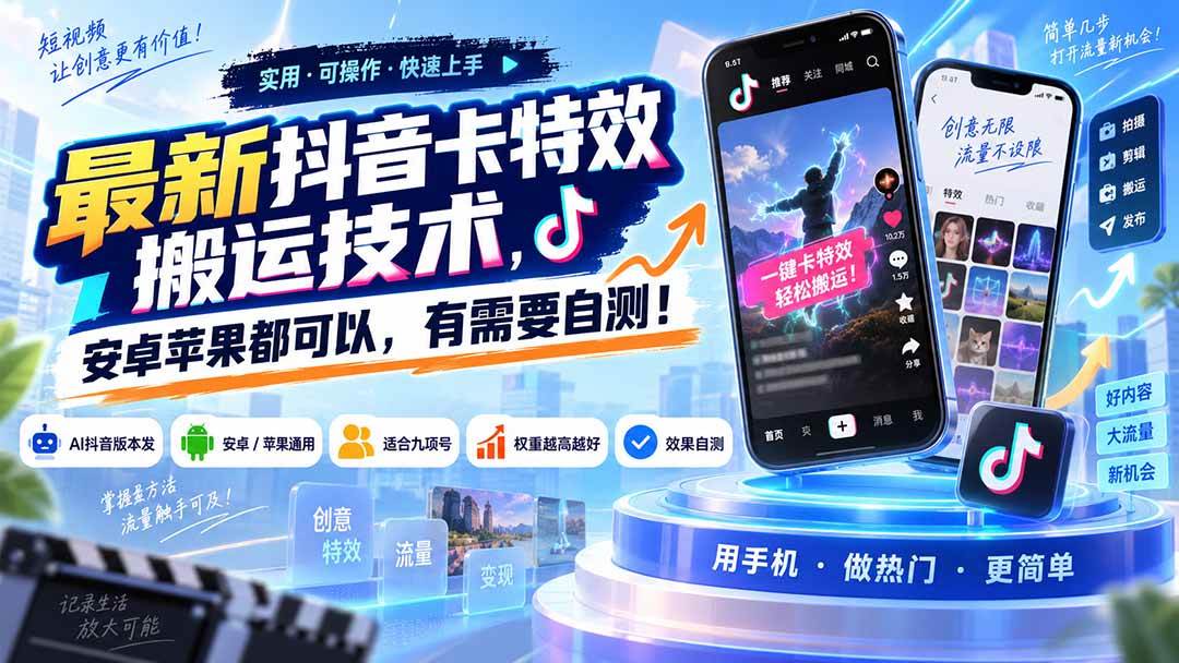 （20606期）最新抖音卡特效搬运技术，安卓苹果都可以，有需要自测！-离锋创库