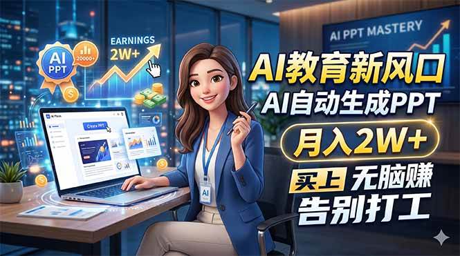 （18330期）AI教育新风口，AI自动生成PPT，月入2W+，无脑赚，告别打工-离锋创库