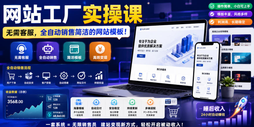 网站工厂实操课，无需客服，网站模板自动赚钱！【原创双语字幕】-离锋创库