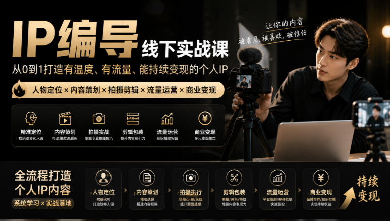 【无水印】IP编导线下实战课，从人物定位到短视频拍摄剪辑，全流程打造有温度、有流量、能持续变现的个人IP内容-离锋创库