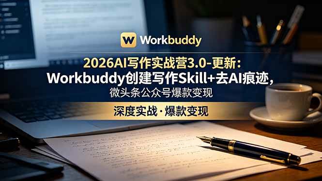 (18995期)2026AI写作实战营3.0-更新:Workbuddy创建写作Skill+去AI痕迹,微头条公众号爆款变现-离锋创库