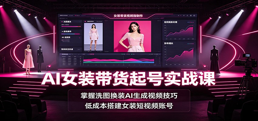 AI女装带货起号实战课：掌握洗图换装AI生成视频技巧，低成本搭建女装短视频账号-离锋创库