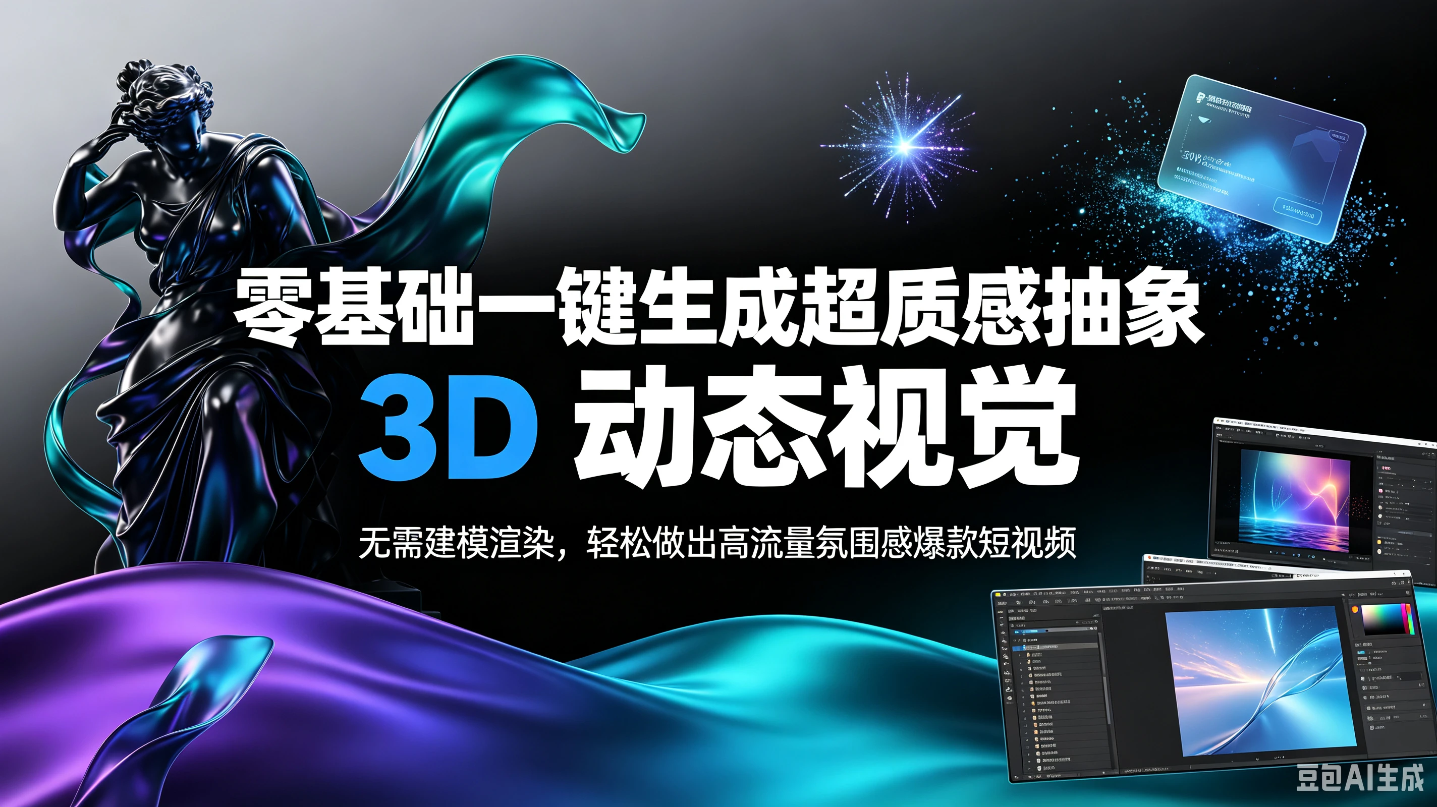 【精】零基础一键生成超质感抽象 3D 动态视觉,无需建模渲染,轻松做出高流量氛围感爆款短视频。 【精】零基础一键生成超质感抽象 3D 动态视觉,无需建模渲染,轻松做出高流量氛围感爆款短视频。