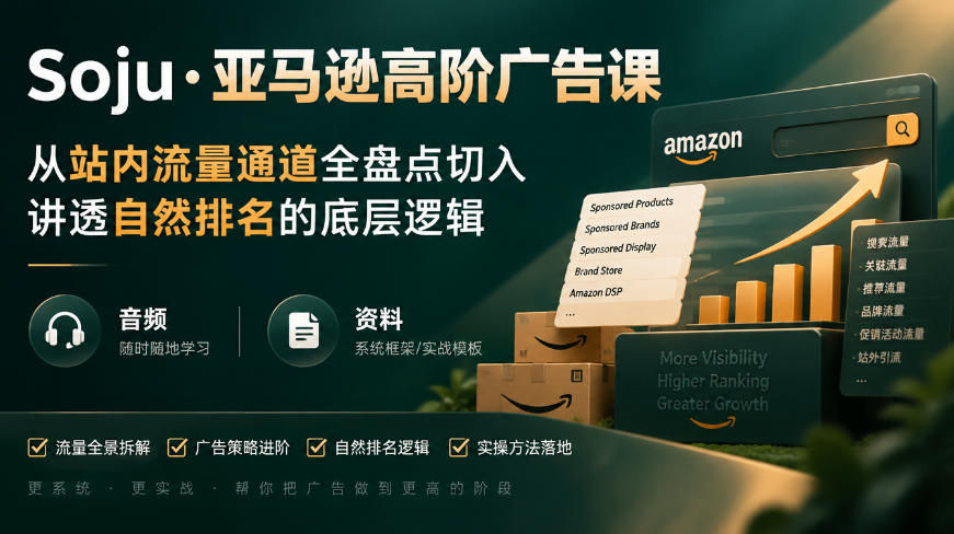 亚马逊高阶广告课，从站内流量通道全盘点切入，讲透自然排名的底层逻辑（直播+音频+资料）-离锋创库