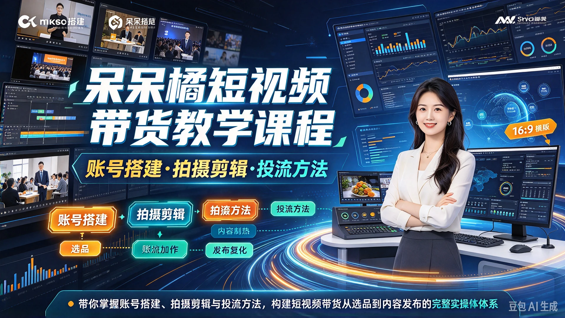 【精】呆呆橘短视频带货教学课程,带你掌握账号搭建、拍摄剪辑与投流方法,构建短视频带货从选品到内容发布的完整实操体系-离锋创库