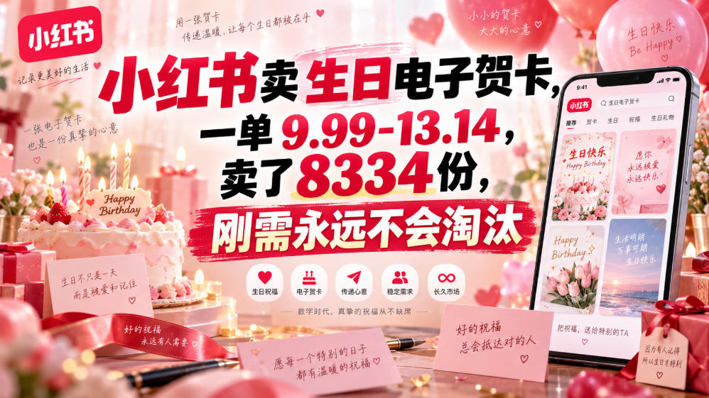 小红书卖生日电子贺卡,一单9.99-13.14,卖了8334份,刚需永远不会淘汰 小红书卖生日电子贺卡,一单9.99-13.14,卖了8334份,刚需永远不会淘汰
